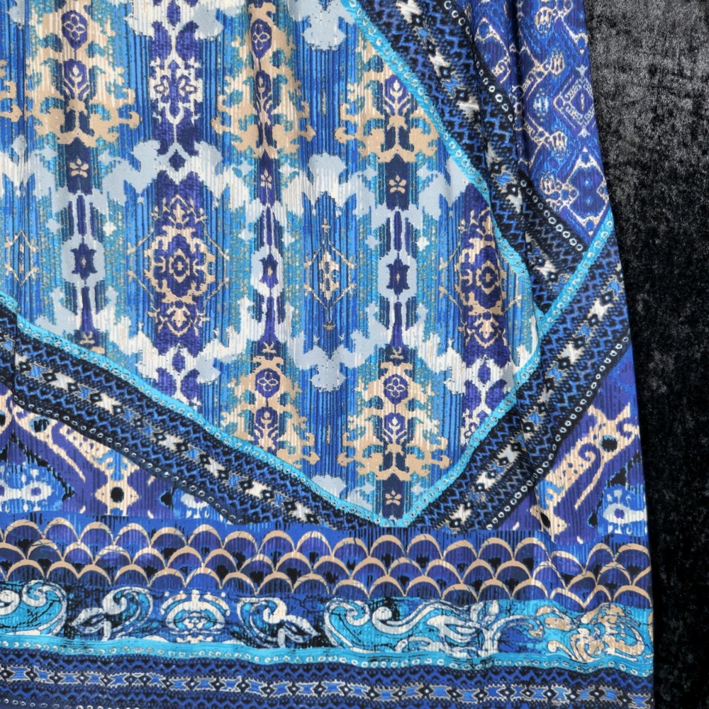Rabbit Rabbit Rabbit Petite Blue Ikat Patchwork V-Neck 3/4 Sleeve Dress Size 12 - Picture 6 of 8